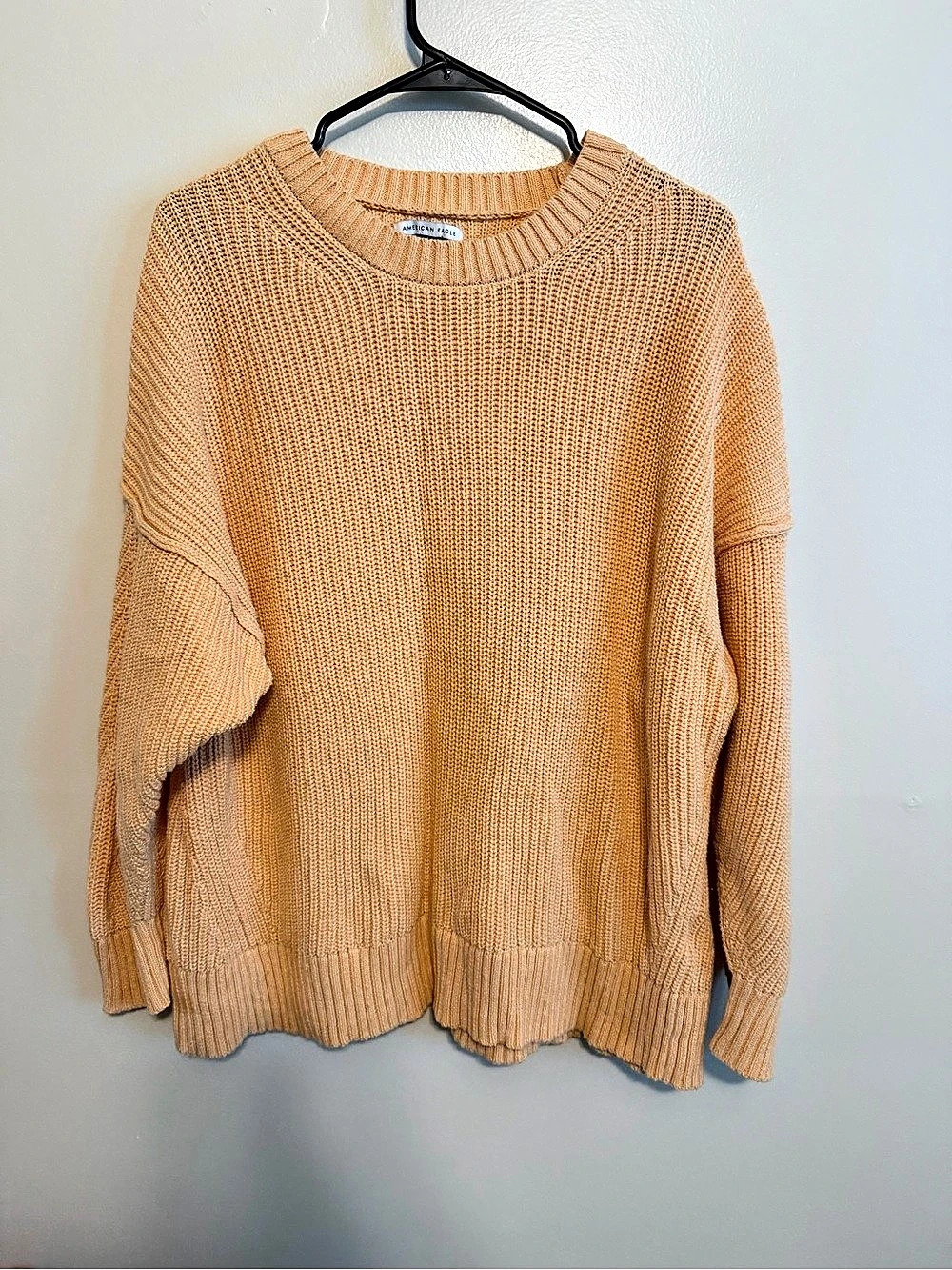 American Eagle Oversized Chunky Knit Crew Neck Sweater Orange Large